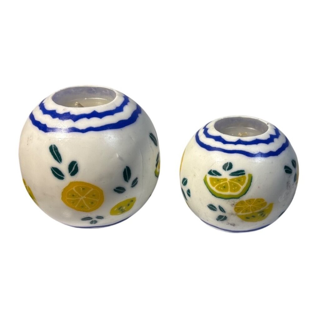Lifelines Ball Candles Lemon Pattern Hand Sculpted Set Of 2